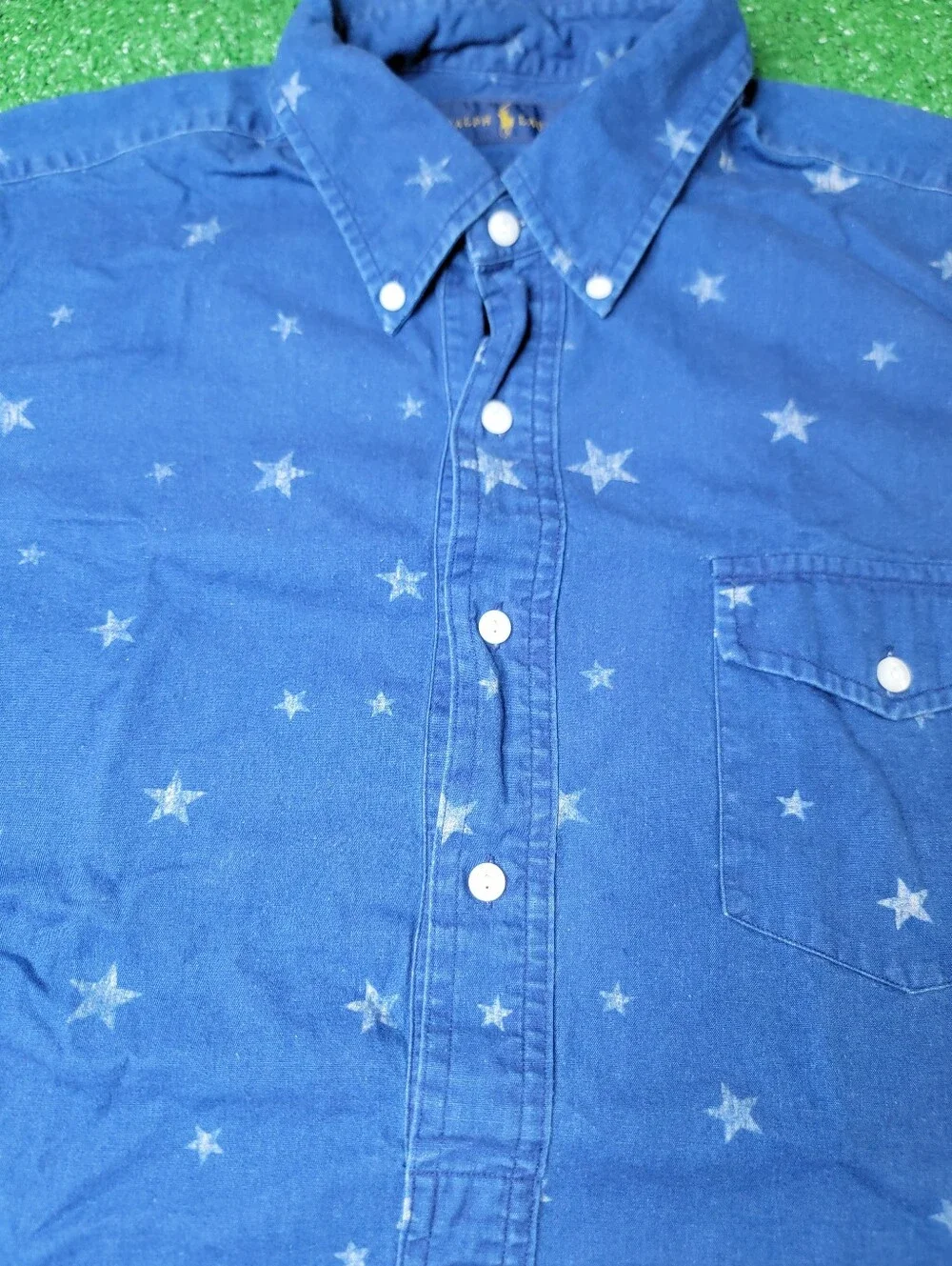 Polo Ralph Lauren Mens Star Allover Print Short Sleeve Button Down Shirt XL Blue